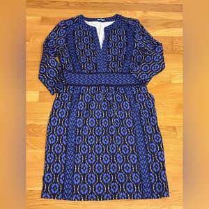 J. McLaughlin Vibrant Blue Geometric 3/4 Sleeve Dress. Catalina fabric, size L